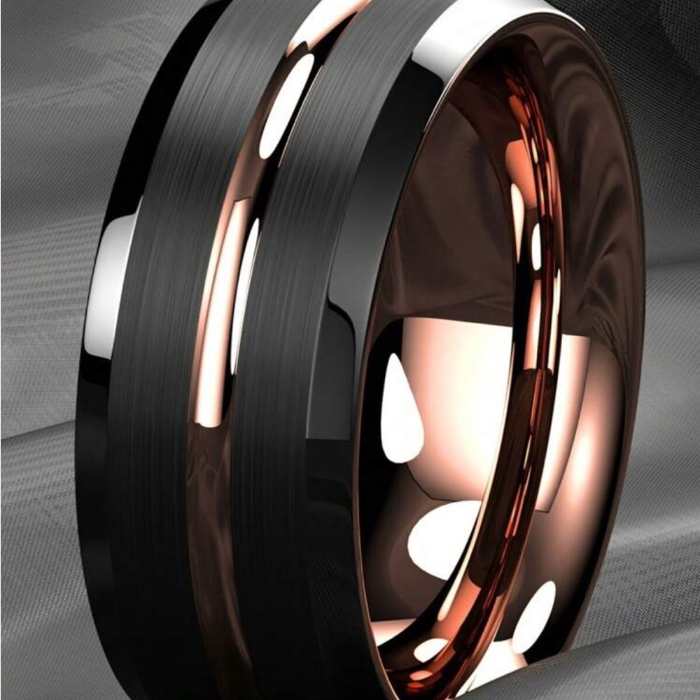 NWT-8mm Black/Gold Rose Gold Tungsten Wedding Ring